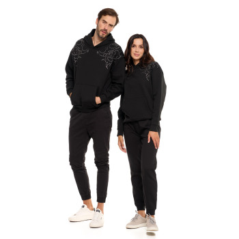 Unisex mikina s kapucí se zirkony zateplená BLACK